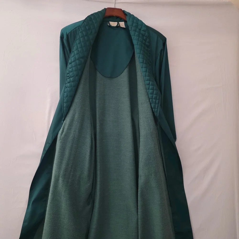 Victoria's Secret VTG Gold Label Emerald Green Satin‎ 3pc Pajama Robe Set Small